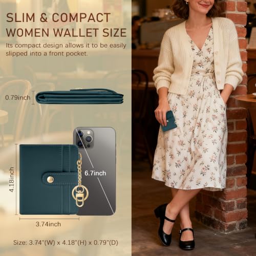 Image of Jogjam Lake Blue Small Women Wallet, Rfid Slim Compact Credit Card Holder | PU Leather Bifold Cash Zipper Coin Pocket ID Window, for Female Ladies Teen Girls Girly Gifts