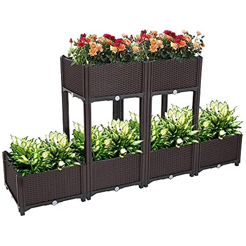 CoolGrows Raised Garden Beds, Planter Box, Self-Watering Plastic Planter for Indoor Outdoor Vegetables, Fruits, Potato, Flowers (6 Pcs) Cover