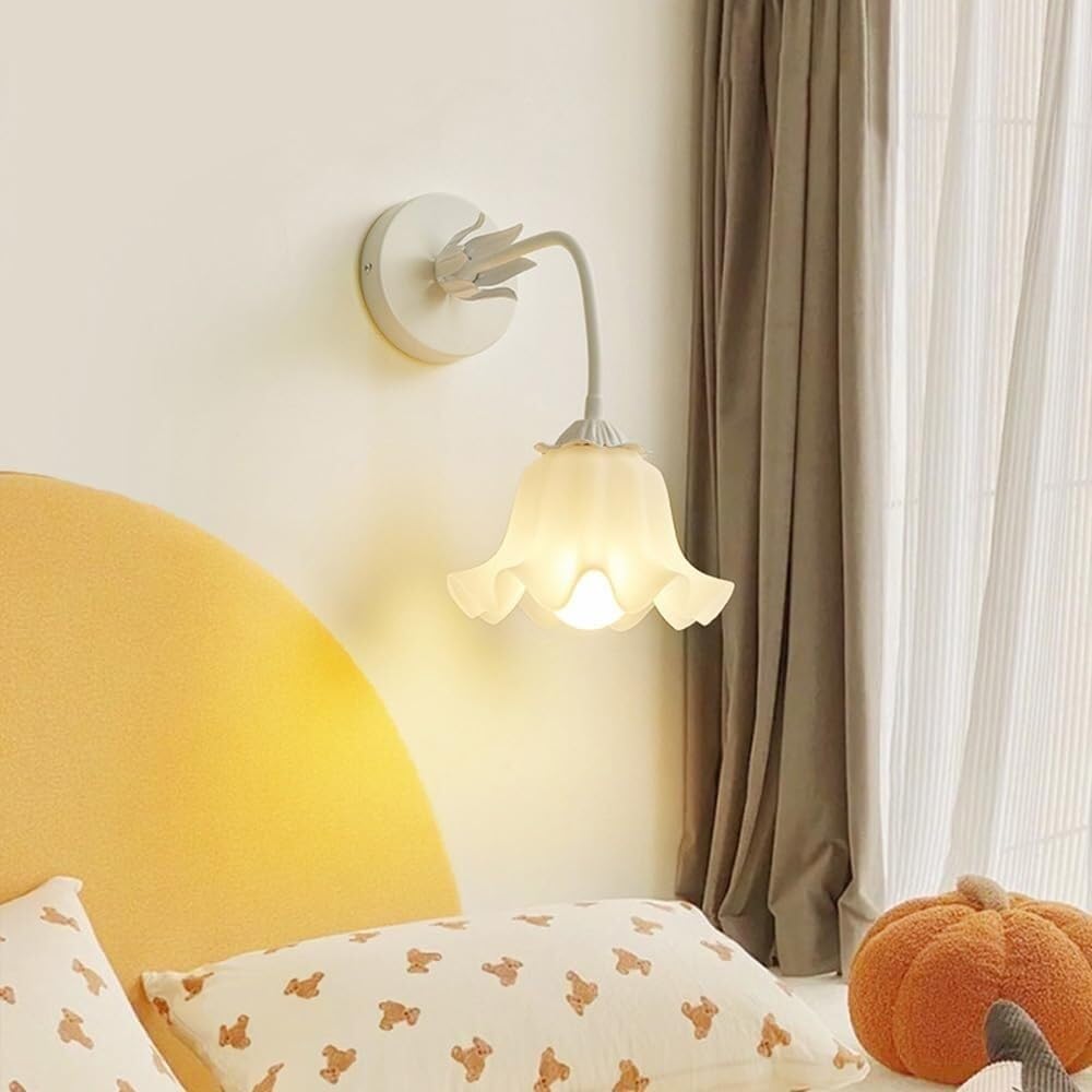 Aplique de Pared para Interiores, Dormitorio, Pasillo, Estilo nórdico Moderno, Cristal opalino, Creativo, Blanco, Flor Verde, lámpara Floral montada, Rosa, para mesita de Noche, sa