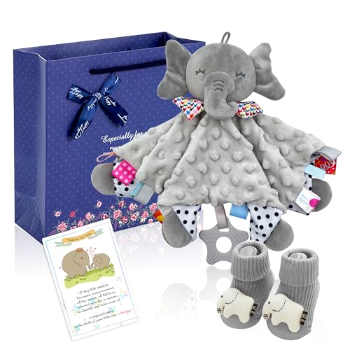 Personalized Unisex Baby Essentials Gift Set - Soft Comforter Blankets, Unique Elephant Socks, Baby Shower Present - Ideal for Newborns and Expectant Mothers
