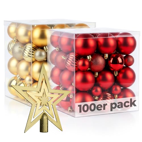 Menz Weihnachtskugeln 101er Set Rot & Gold mit Glanz Matt Glitter 3 4...