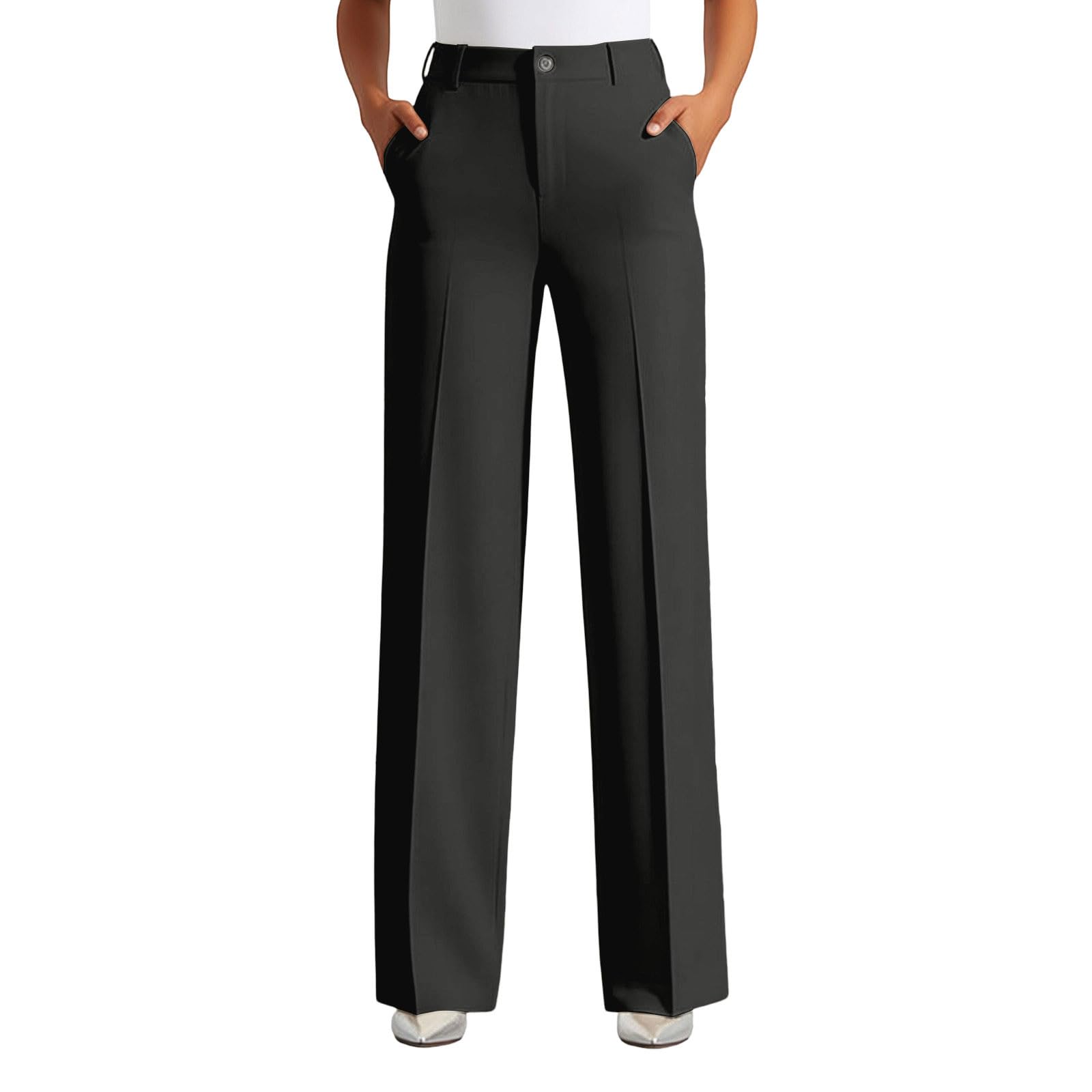 Pantalon Femme Habillé Taille Haute Pantalons Chic et Elégant Coupe Large Droit Pantalon Décontracté Confortable Simple Jambes Larges Pants Pantalons de Costume Confort Quotidien Business Travail - 1