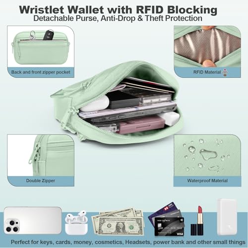 Image of YFWE Clip and Go Strap for Phone with Wallet Crossbody, Adjustable Phone Lanyard with Detachable RFID Wristlet Wallet, Pattern Strap - Green (L)
