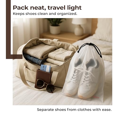 Image of Lifelong Shoe Bags for Travel, Drawstring Travel Shoe Bags for Packing, Dustproof Portable Travel Shoe Storage Bag for Men and Women, Clear, Large, Pack of 6