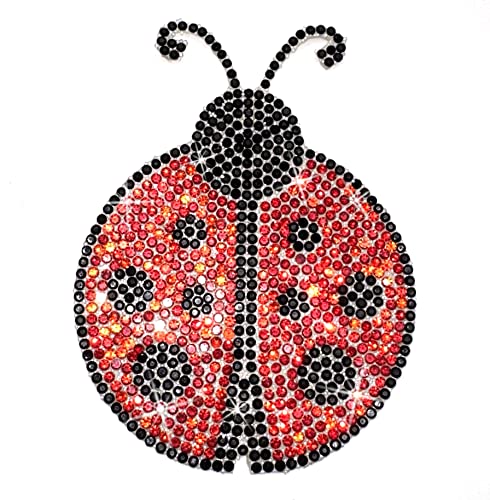Bling Ladybug Rhinestones Decal, Waterproof Sparkling Crystal Black And Red Beetle Ladybird Sticker 3.5'' Height #TOP3