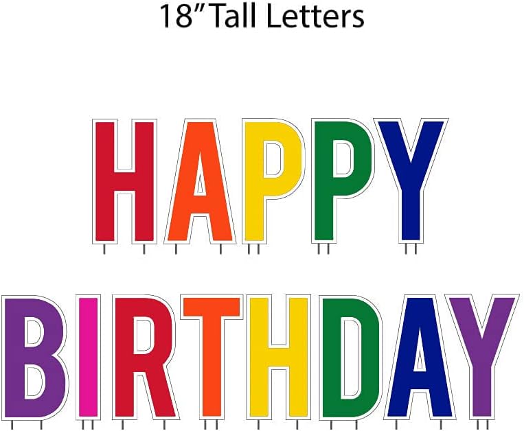 Rainbow Happy Birthday Yard Sign Letters (13PCS) – 18” Large Outdoor Lawn Decorations with Stakes, Waterproof Reusable Corrugated Plastic Yard Card Set