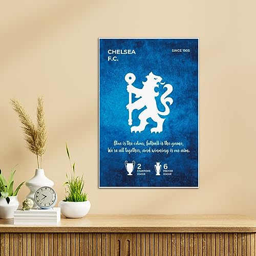 Image of TenorArts Chelsea FC Poster White Club Logo Wall Poster with Thick 300 GSM Matt Finish Paper (18inches x 12inches)