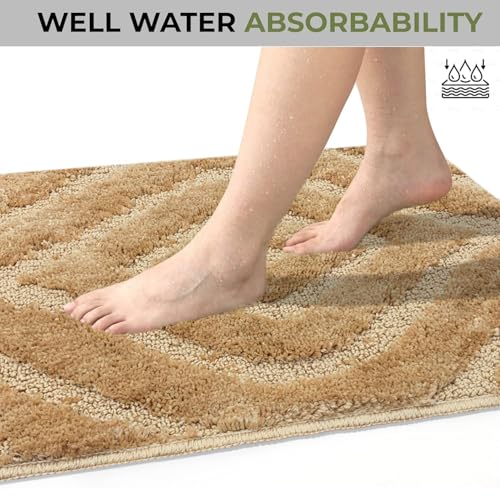 Image of Luxe Home Super Soft Microfiber Bath Mats Non-Slip TPR Backing Scotland Diamond Water Soak Bathroom Mat & Door Mats for Home Combo (38x58 cm) - Gold