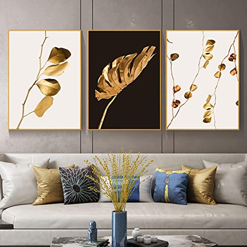 Art mural de luxe doré : eucalyptus abstrait toile salon 40x60
