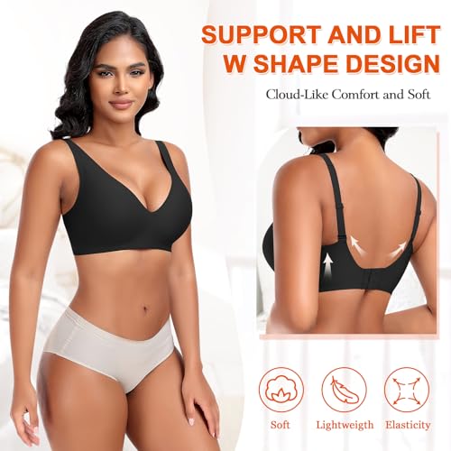 Image of DOCUMO Deep V Bras for Women No Underwire Comfort Wireless Bralettes Adjustable Sleep Seamless Plunge Bra with Bra Extender