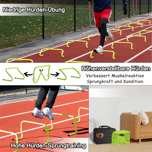 Suusolny Fußball Trainingsset Fussball Trainingszubehör Kinder Fußball Kick Trainer Enthält 6m Koordinationsleiter, 6 verstellbare Hürden, 12 Kegel, Schleppfallschirm & Aufbewahrungstasche