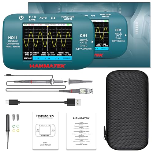 HANMATEK HO11 Handheld Digital Oszilloskop - 10MHz Bandbreite, 48MSa/s Hochpräzisionsabtastung, 2.8“ TFT Display, USB aufladbar, fortschrittliches Triggersystem, tragbar für Feldarbeit