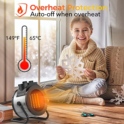 Image of 1500W Electric Space Heater with 90 Adjustable Angle, Overheat Protection, Heater for Garage, Office, Indoor Use (Blue)