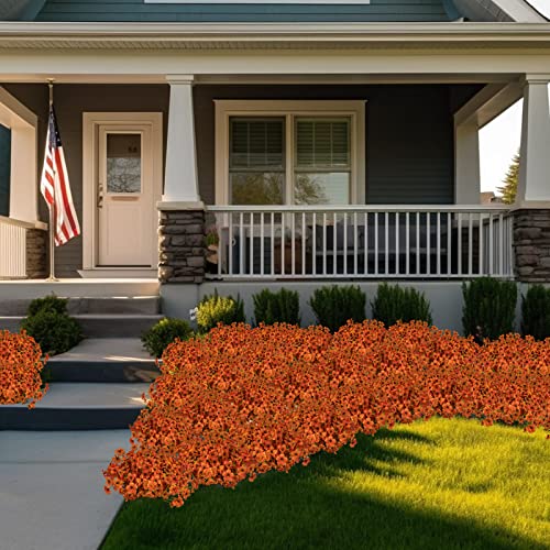 Lnoicy 12 Pcs Artificial Flowers for Outdoor,Plastic Flowers Decoration, UV Resistant Faux Flowers Shrubs, Artificial Plants for Indoor Outside Garden Home Wedding Farmhouse(Orange)