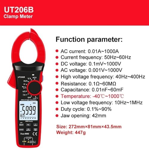 UT206UT207B UT208B Medidor de Pinza Digital AC DC Corriente 1000A 1000V Pinzas Amperímetro LPF 6000 Conteo Pinza Amperimétrica (UT206B) miniatura 2
