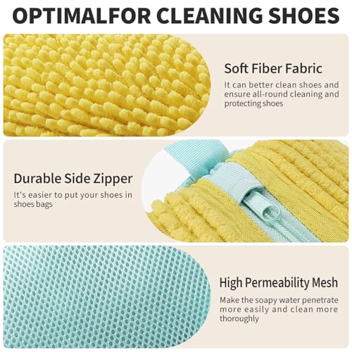 Shoe Washing Machine Bag, 2Pcs Shoe Cleaning for Washer and Dryer, Reusable Laundry Shoe Bag for Sneaker Tennis Shoes Washing Bag for All Types(Yellow)3