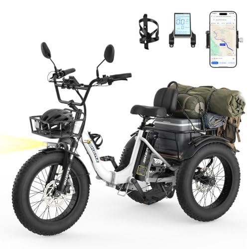 Skeri Electric Tricycle for Adults, 750W(Peak 1350W) Motor Etrike, 20"x4" Folding Fat Tire Electric Trike, 48V13Ah Battery, 3-Wheel Electric Bike, 20MPH, Front & Rear Basket & Differential