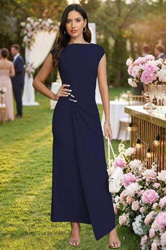 Image of Cocktail Dresses for Women 2026 Summer Formal Bodycon Cap Sleeve Dress Elegant Wedding Guest Party Long Maxi Dress