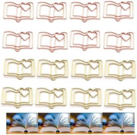 30 Pcs Metal Book-Shaped Paper Clips Set - Cute Gold & Rose Gold Paperclips for Document Organization, Bookmark, & Office Desk Decor