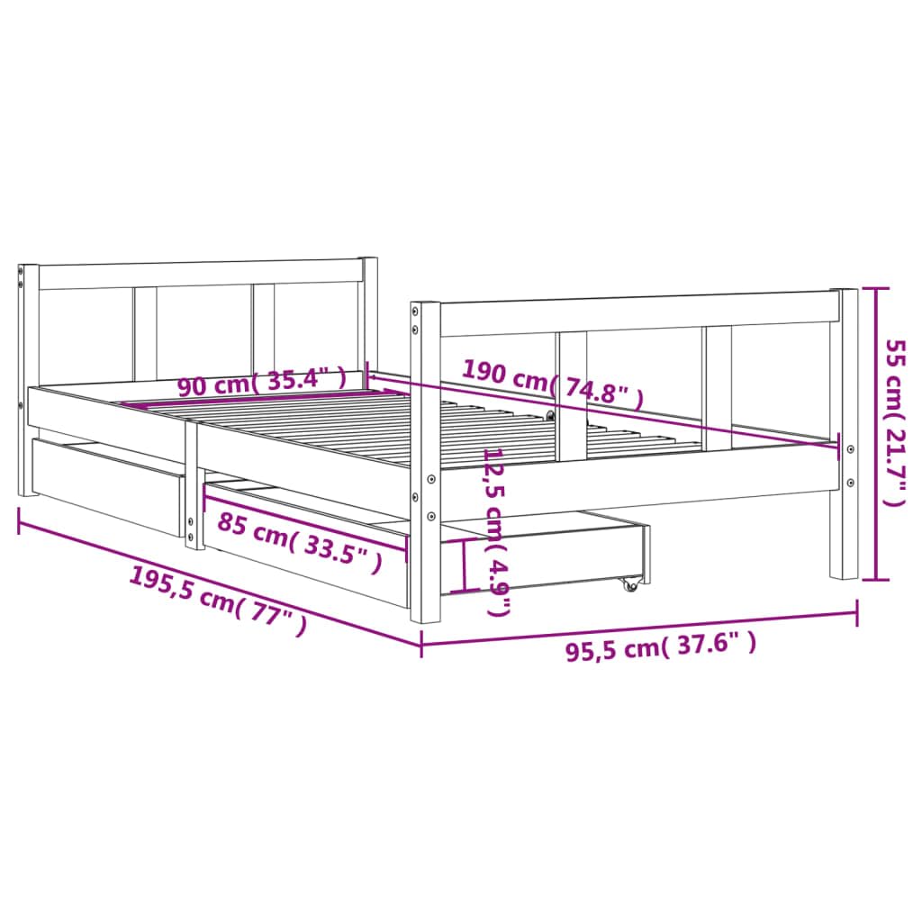 Gecheer Kinderbett mit Schubladen Hausbett Spielbett Kinder Bett Holzbett Bettgestell Weiß 90x190 cm Massivholz Kiefer