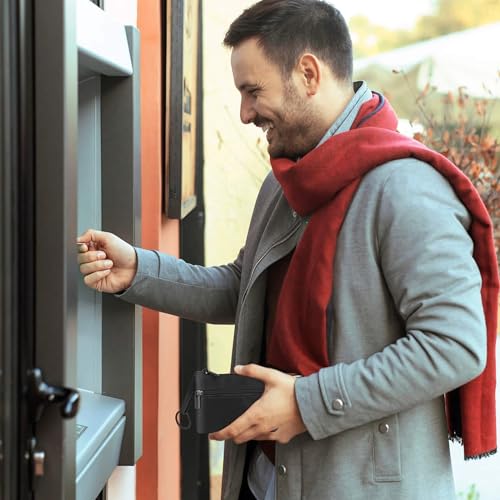 Amaxiu męski portfel z prawdziwej skóry, portfel ze skóry bydlęcej na zamek błyskawiczny z kieszonką na brelok do kluczy organizer na monety dla mężczyzn(czarny)