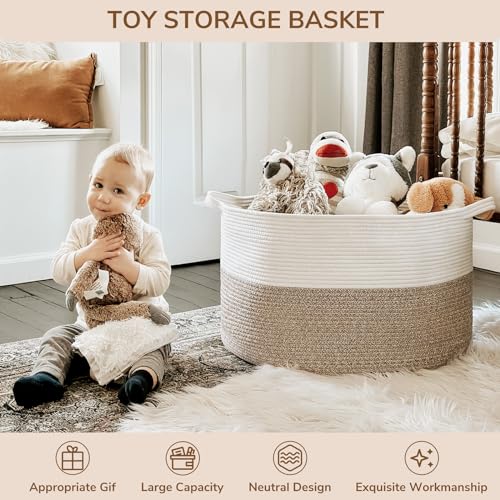 TIMEYARD Aufbewahrungskorb Kinderzimmer, Korb Aufbewahrung, Wäschekorb Kinder, Korb Groß, Körbe für Decken, Baby Spielzeug, Körbe Geflochten, 55x35cm, Braun
