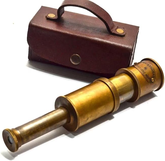 Vintage Nautical Telescope Leather Case Handmade Brass Finish Engraved Spyglass