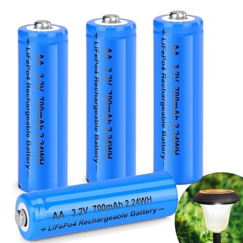 winbasic 3.2v AA LiFePo4 Rechargeable Solar Battery 700mAh Low Self-Discharge for Solar Lights Wall Lantern Solar Post Lights (4 Pack)