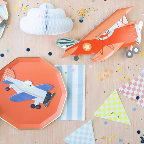 Image of Bonjour Fete Light Blue Cabana Stripe Paper Guest Towels | Disposable, 3-Ply Napkins | Premium Party Supplies & Decor | Boy Baby Shower, Kids Themed Birthday Parties | Pack of 20, 4.25 inch x 7.75 inch