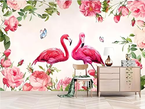 XLMING Plantas Minimalistas Flores Rosas Flamencos 3D Papel Pintado Lujo Casa Sala Decoración Estar Comedor Sofá Dormitorio TV Fondo de Pared-430cm×300cm