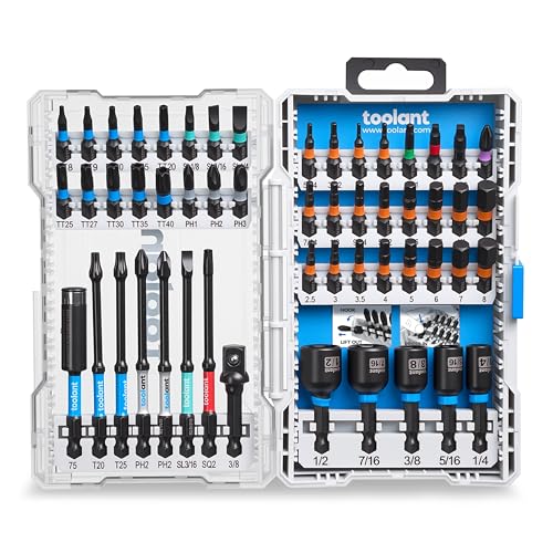 toolant Impact Driver Bit Set,52-Piece S2 Steel Screwdriver Bit Set,Hex,Torx,Phillips,Slotted,Square Bits and Nut Driver with Case