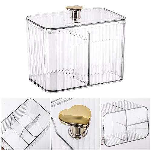 Image of Tbestmax Qtip Holder Dispenser 3-Section Clear Bathroom Organizer Jar 3 Grids Cotton Swab /Pad /Ball Holder Container Cosmetics Storage for Vanity(2 Pack)