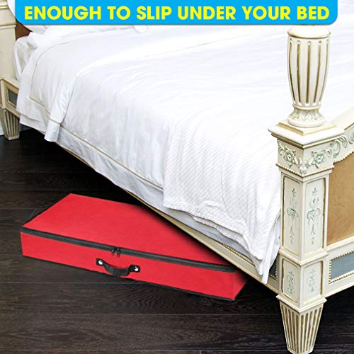 Primode Wrapping Paper Storage Container | Under Bed Gift Wrap Organizer for 30 Inch Rolls | 31”x13.5”x4.5” | 600D Oxford Material | Box Holder with Pockets for Ribbon, Bows, and Accessories (Red) by Primode - Image 5