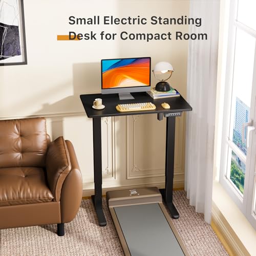 Image of JOY worker Small Electric Standing Desk, 31.5 inch x 20 inch Whole Piece Height Adjustable Desk with Memory Controller, Black Sit to Stand Workstation for Home Office