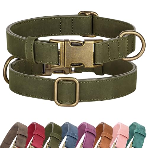 Image of Didog Soft PU Leather Dog Collar for Large Dogs, Quick Release,DarkGreen XL