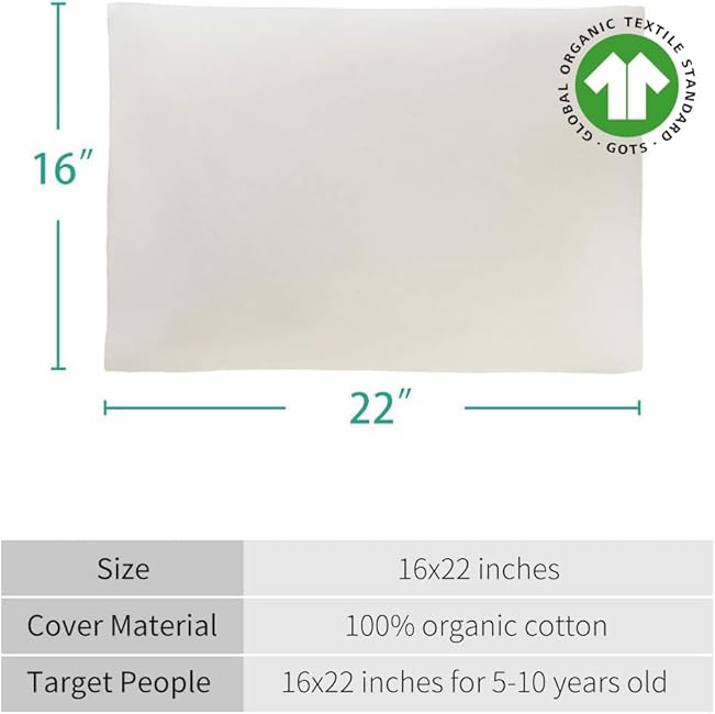 Lofe Organic Cotton Pillow Case - One Pack 16x 22 Kids Pillow Cover - 300 TC Thread Count - Soft, Safe and Hypoallergenic - Off White