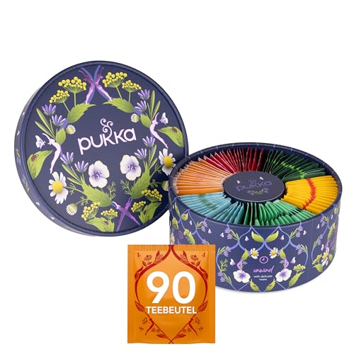 Pukka Tee Geschenkset, Premium Selection Bio Tee Box 'Wellness von früh bis spät', Matcha, Kurkuma, Tee Set, Geschenkidee, 6 Varianten,90 Teebeutel