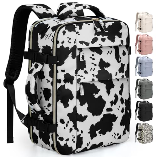 Travel Backpack for Women Man, Waterproof Personal Item Travel Bag Airline Approved Laptop Backpack Weekender bags Bookbag for Business,Travel, Work Fits 15.6 inch Laptop(Medium,Cowprint)