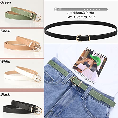 2 Pieces Women Belts with Metal Buckle Skinny Leather Belt Thin Waist Belt for for Jeans & Pans & Dress2