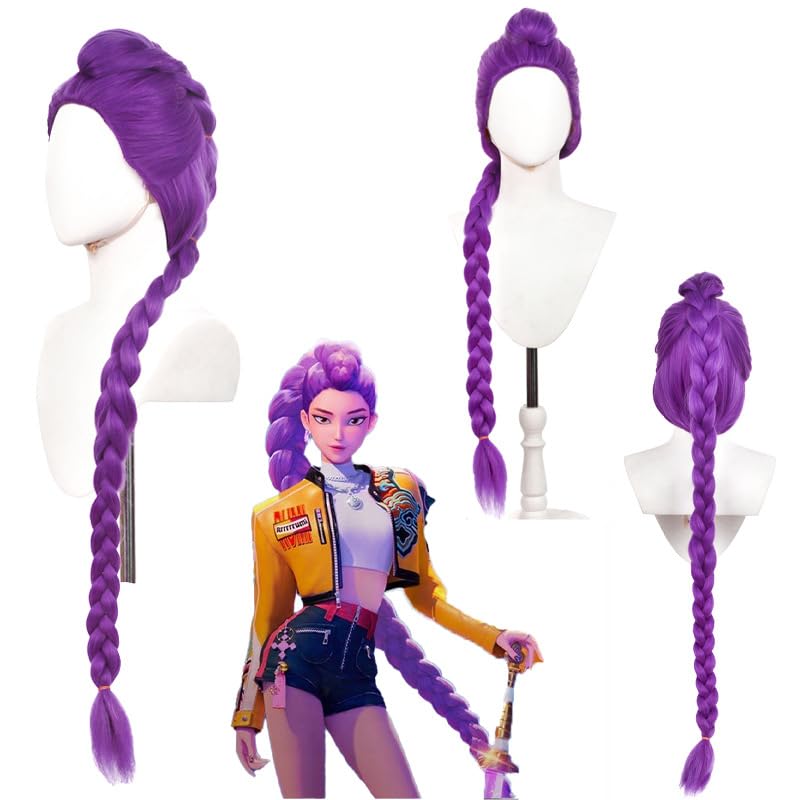 Wig Kids Girls Light Purple Wig Demon Long Braids Purple Wigs Hair Cosplay Costume Party Wigs (R-uMI)