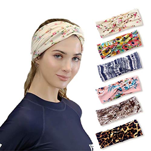 ESTART 6 Pack Women’s Yoga Sports Workout Headbands, Double-layer Warm Non-Slip Sweat-proof Fashion Head Wraps, Crisscross Bohemian Elastic Hair Accessories