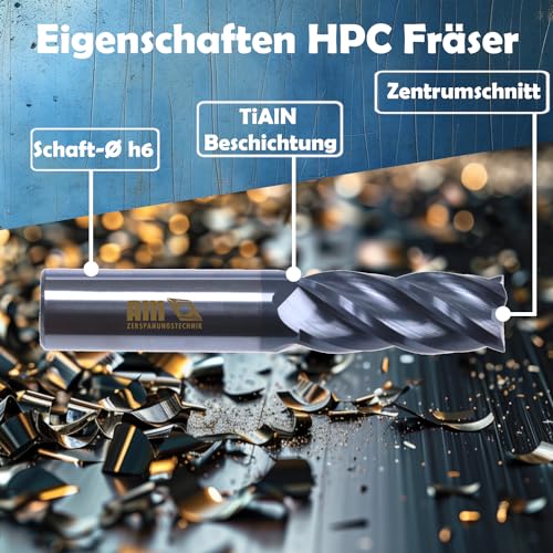 AM-Zerspanungstechnik VHM Schaftfräser | Hochwertiger VHM-Fräser | TiAlN HPC | In Größen Ø1-20mm erhältlich - Ø3x 8/50mm SchaftØ 6mm