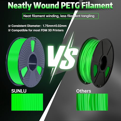 Image of SUNLU PETG Glow in The Dark Filament, Luminous 3D Printer Filament 1.75mm, High Brightness and Long Time Glows PETG Filament, Dimensional Accuracy + /- 0.02mm, 1kg Spool. (Green, Glow Green)