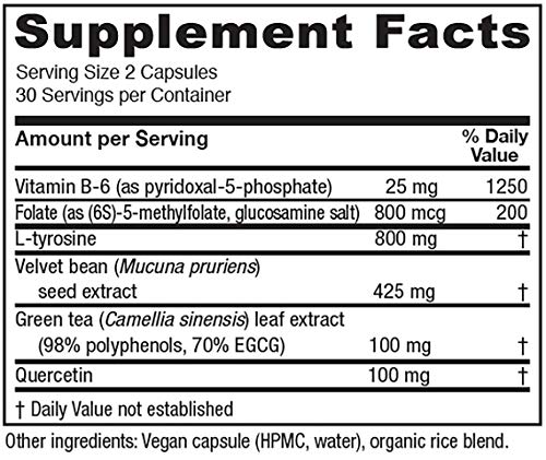 Vitanica Dopamine Assist, Dr Formulated Dopamine Supplement, L-Tyrosine, Mucuna Pruriens Organic Neurotransmitter Mood Support, Vitamin B6, Folate, Green Tea Extract Quercetin Vegan, 60 Capsules #TOP1