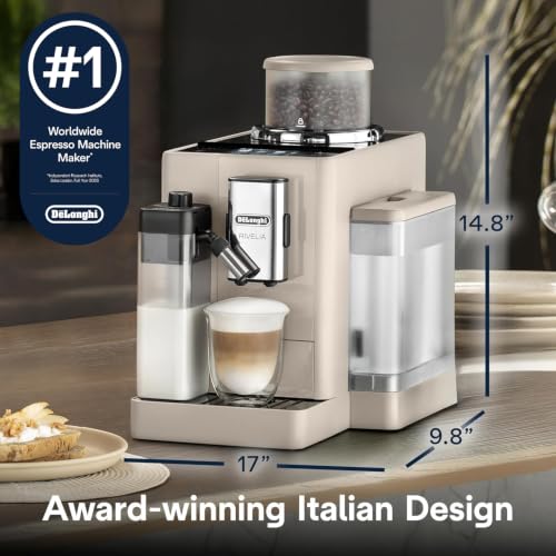 Image of De'Longhi Rivelia Automatic Espresso Machine, Grinder & Frother, Easy Bean Switching, Beige