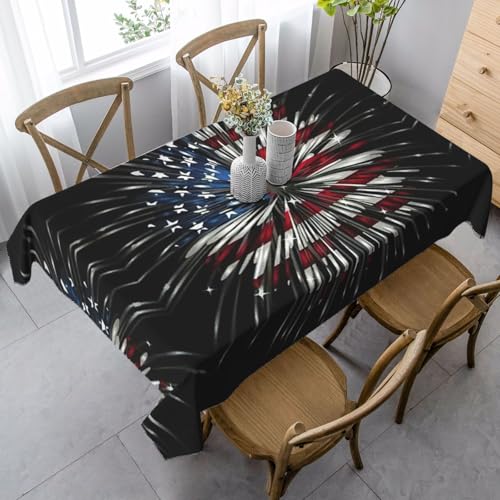 SDEGTHO American Flag Firework Printing French Tablecloth For Rectangle Tables, Table Cover For Dining Thanksgiving Kitchen Decor