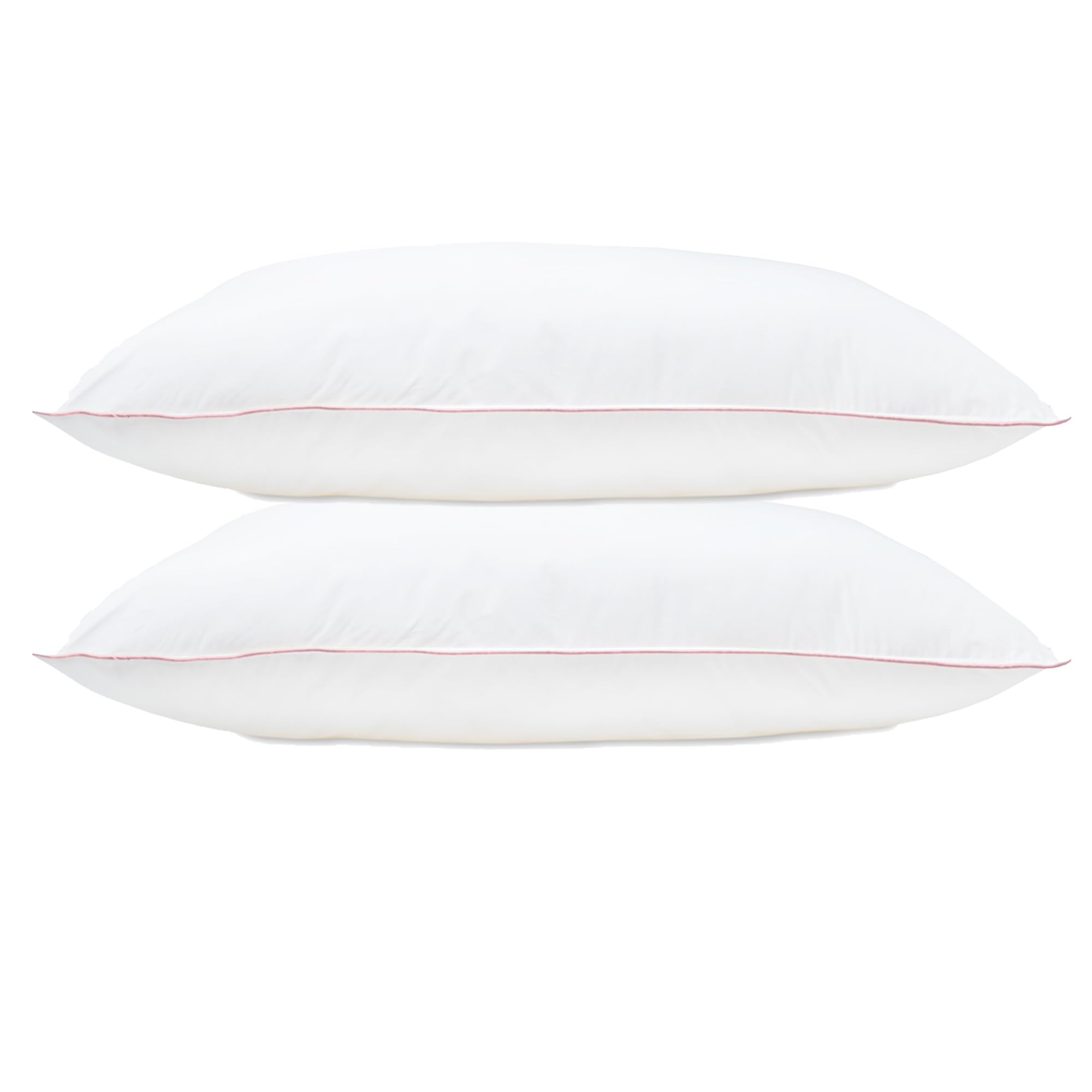 Lancashire Textiles Pink Piped Pillow Cotton Pillow Pack Of 2, Pink Piping Edge, Hollowfibre Filled Medium Firmness And Support Bed Cushion – Well-Filled Multipack Pillows For Comfort Sleeping – 71Cm X 46Cm [27” X 18”]