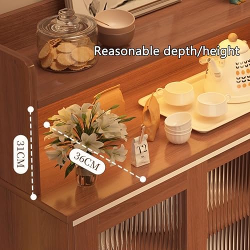 Stylish Buffet Cabinet with Acrylic Sliding Door, Large Capacity Hutch Cupboard, Multi-Functional Kitchen Storage, Coffee Bar Cabinet for Living Room & Bedroom (Brown)