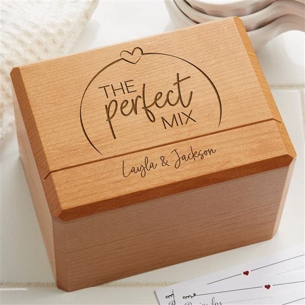 Personalization Universe's Perfect Mix Personalized Recipe Box - Custom Engraved Wood Box for Recipe Cards, Ideal Wedding Gift, Holds up to 250 Cards, Wooden Recipe Box