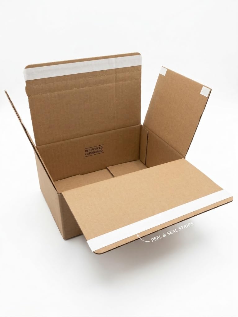 Cardboard Mailer Boxes with Peel & Seal Strips, 22 x 13 x 9.5 cm (8.6 x 5 x 3.7 inches) for Small Shipments, Double-Wall BC-Flute, Recyclable Material, Pack of 100